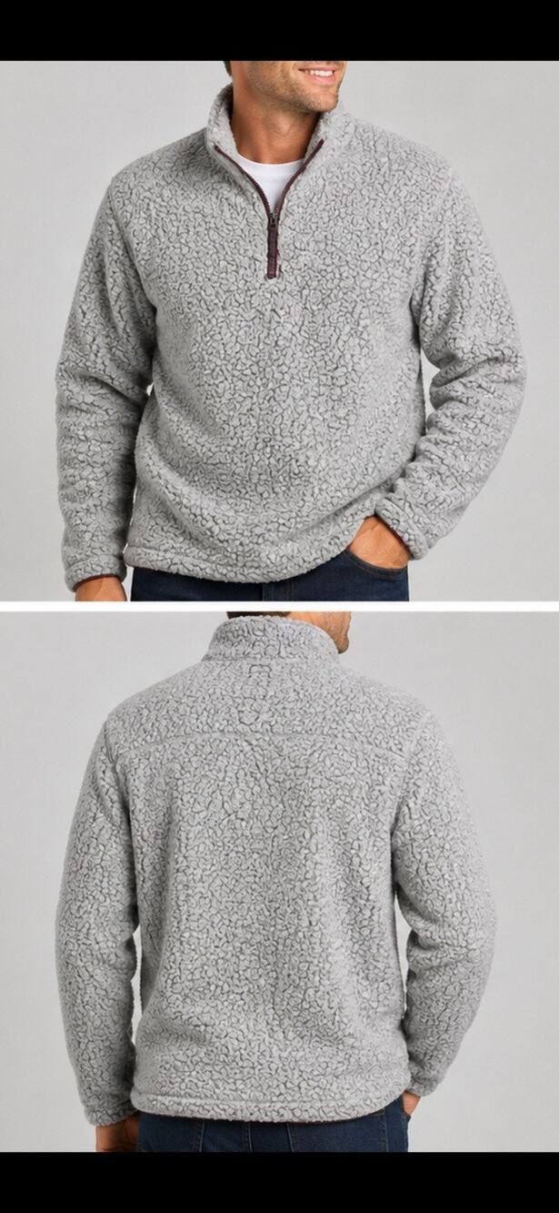 True Grit for Oak Hall Sherpa Pullover Gray 1/4 Zip Fleece Sweater Large